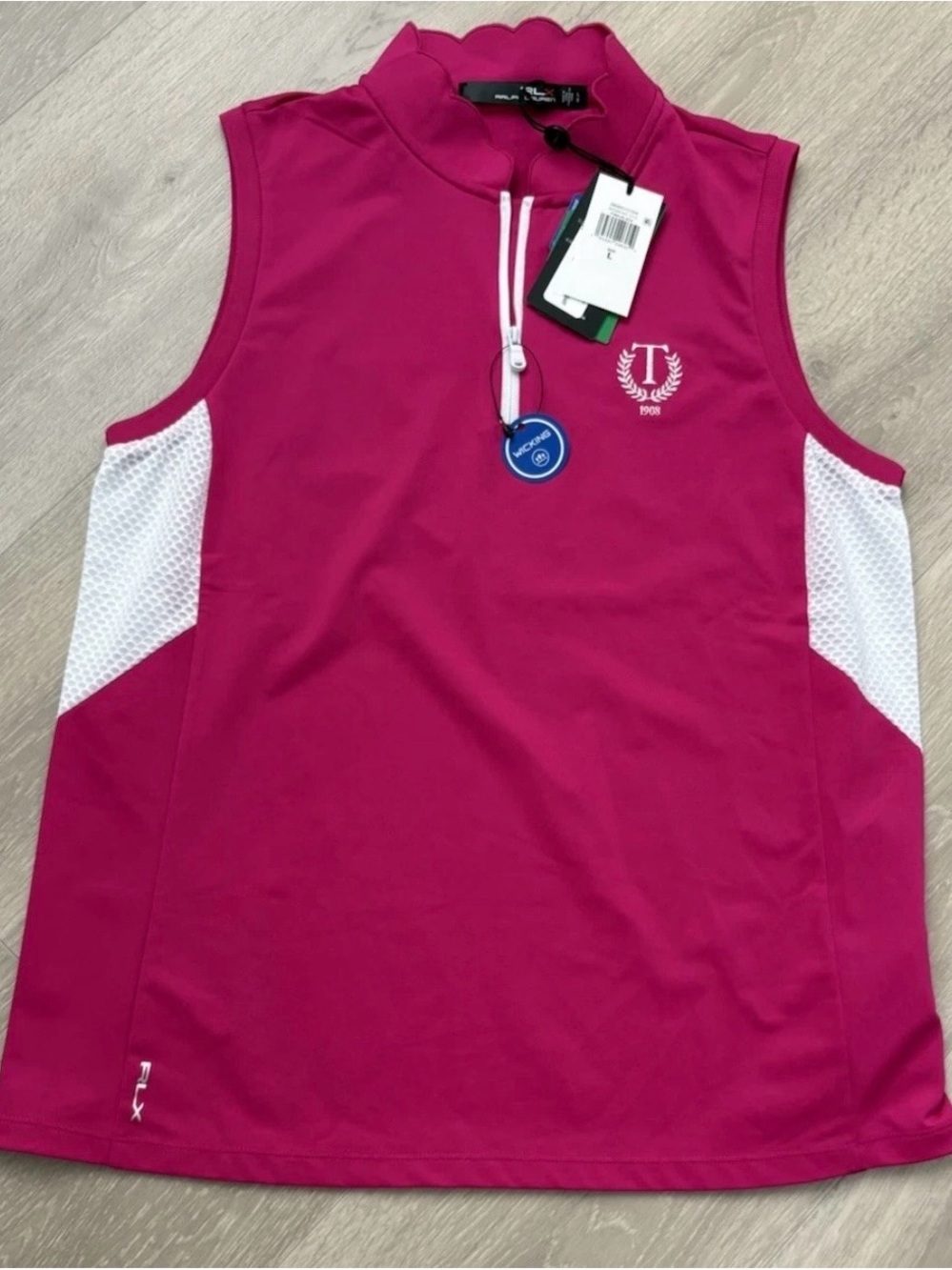 RLX Ralph Lauren Sleeveless Polo Shirt L Quarter Zip Pink/Logo Golf NWT